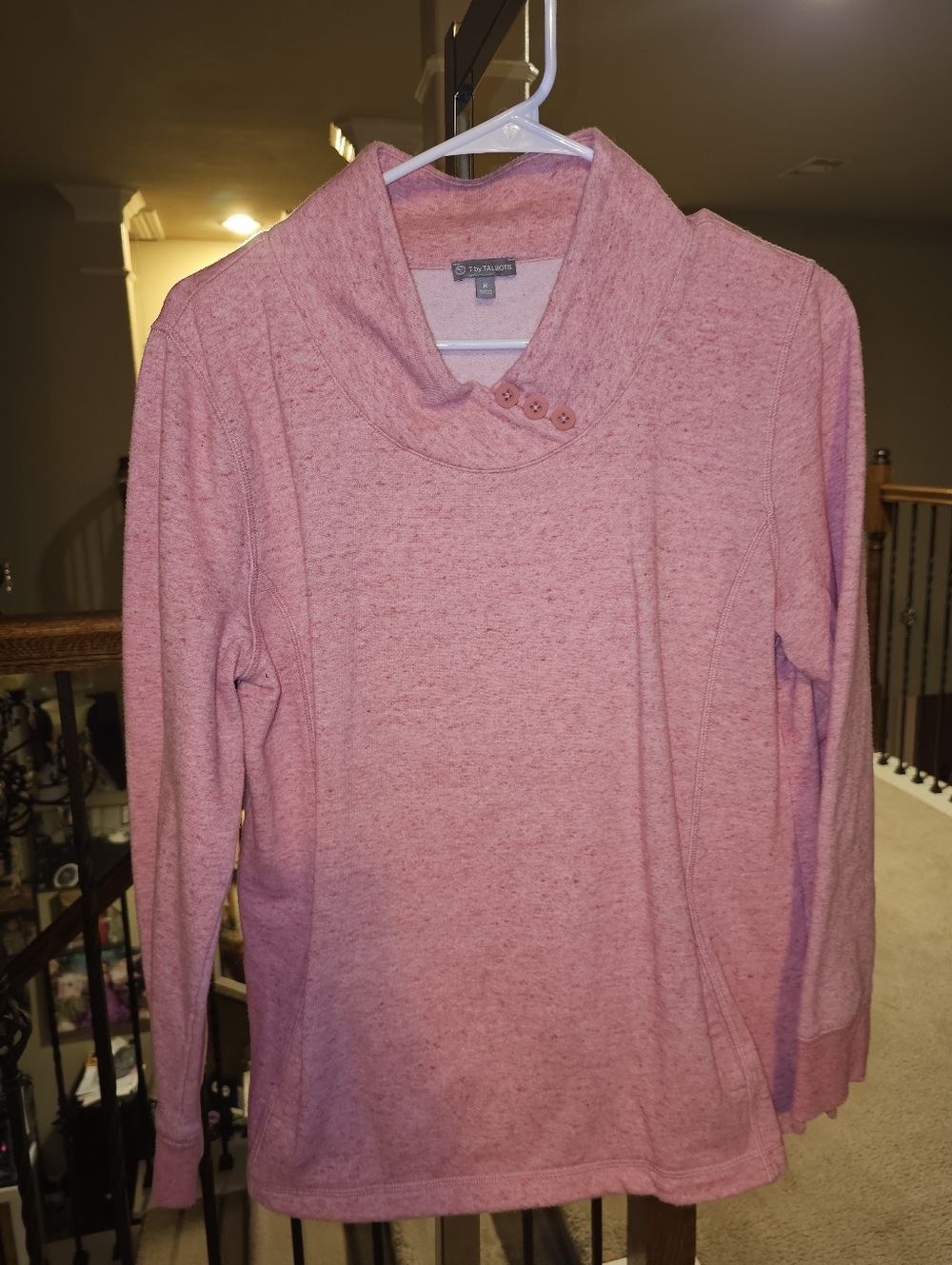 Talbots Heathered Rose Cowl-Turtleneck Sweater with Button Detail